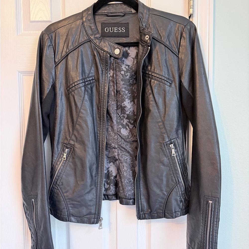GUESS Black Faux Leather Jacket for Women S